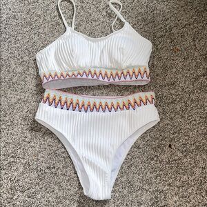 White Bikini with Colorful Zigzag Trim